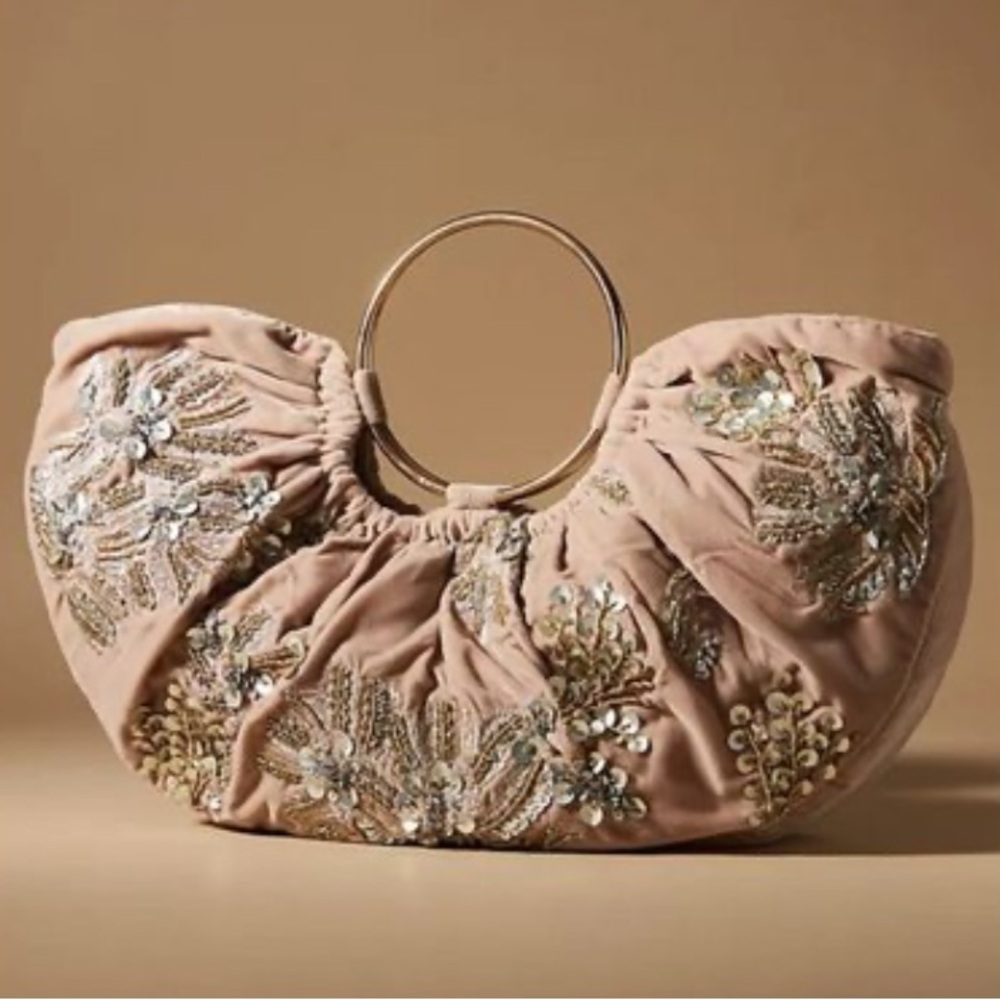 Anthropologie Tan Clutch with Intricate Embroidery